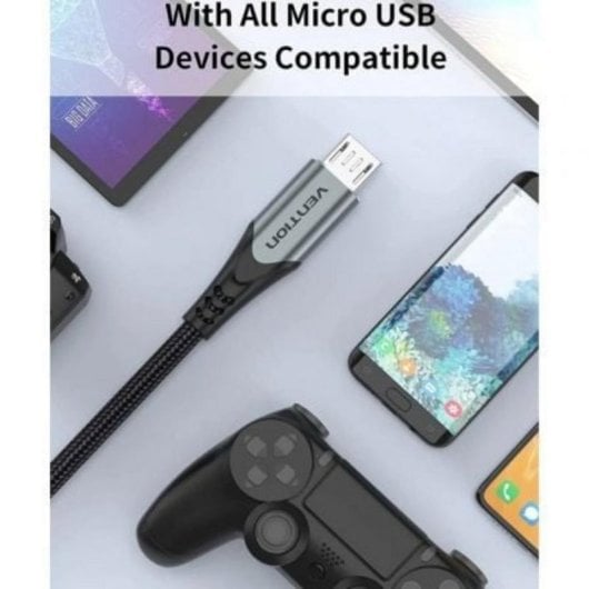 Cable USB 2.0 Vention COAHH 2m microUSB macho reversible 3A 480Mbps gris nailon trenzado