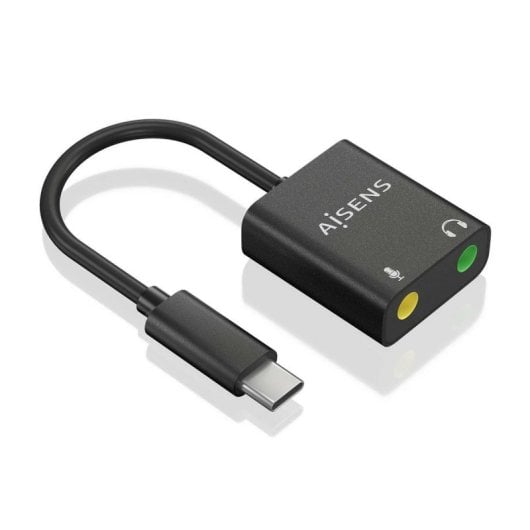 Conversor USB-C a Audio AISENS A109-0767 2x Jack 3.5 mm 48KHz Plug and Play Negro 10cm