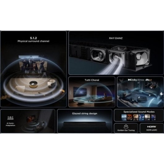 Barra de sonido TCL Q75H 5.1.2 canales 620W RAY•DANZ Dolby Atmos Subwoofer inalámbrico