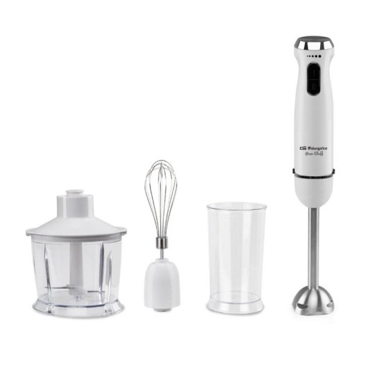 Batidora de mano Orbegozo BT 2690 1000W Acero Inoxidable Vaso 0,8L Turbo Blanco
