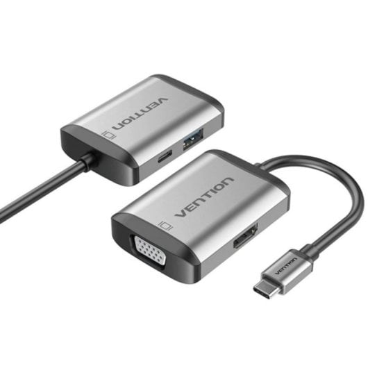 Conversor Vention TFAHB USB-C a HDMI/VGA/USB3.0/PD 87W 5Gbps 15cm Gris