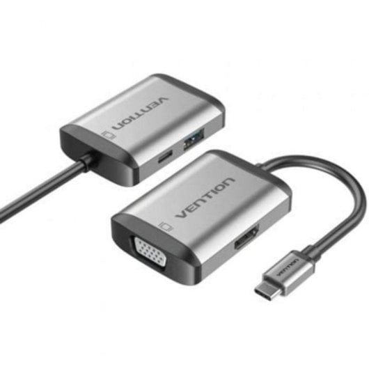 Conversor Vention TFAHB USB-C a HDMI/VGA/USB3.0/PD 87W 5Gbps 15cm Gris