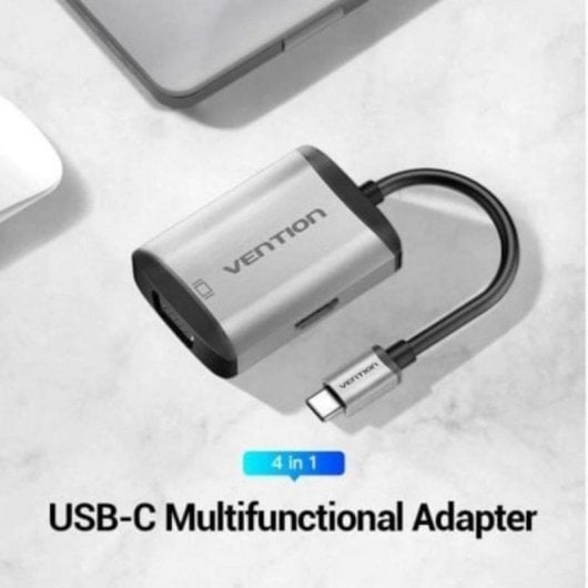 Conversor Vention TFAHB USB-C a HDMI/VGA/USB3.0/PD 87W 5Gbps 15cm Gris