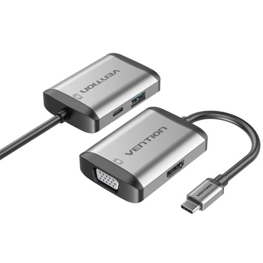 Conversor Vention TFAHB USB-C a HDMI/VGA/USB3.0/PD 87W 5Gbps 15cm Gris