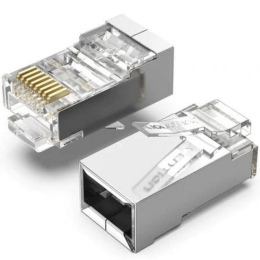 Conector RJ45 Vention IDAR0 Cat5e FTP Macho Modular Blindado Pack 50 Unidades Transparente/Plata
