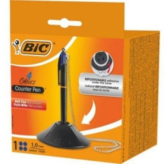 Bolígrafo BIC 4 Colores Retráctil 1mm con Base y Cadena