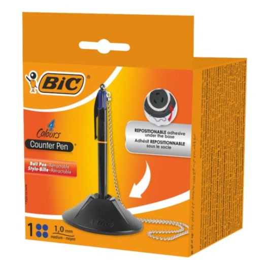 Bolígrafo BIC 4 Colores Retráctil 1mm con Base y Cadena