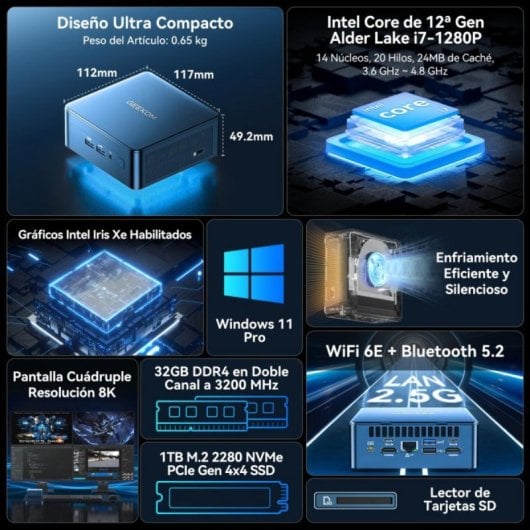 Mini PC GEEKOM Mini IT12 Intel Core i7-1280P 16GB DDR4 512GB SSD Windows 11 Pro
