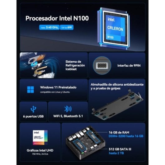 Mini-PC GEEKOM Air12 Lite Intel Alder Lake-N100 16GB DDR4 512GB SSD Windows 11 Pro