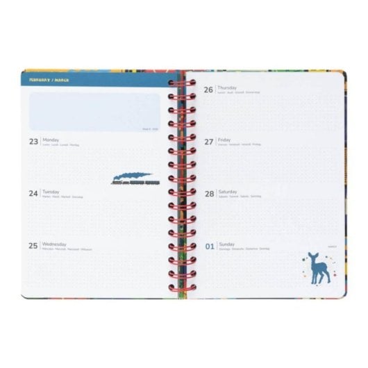Agenda escolar A5 Multilingüe Tapa dura Wire-O 12 meses, marcapáginas, pegatinas