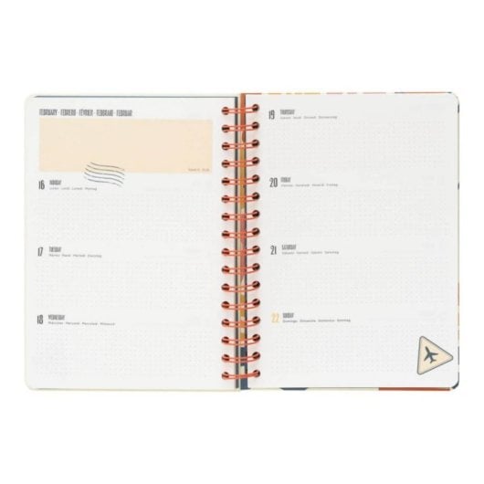 Agenda escolar 12 meses A5 multilingüe tapa dura wire-o, 2 marcapáginas, pegatinas y bolsillo
