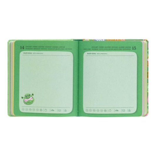 Agenda escolar tapa dura multidioma 14x16cm día página con pegatinas y bolsillo