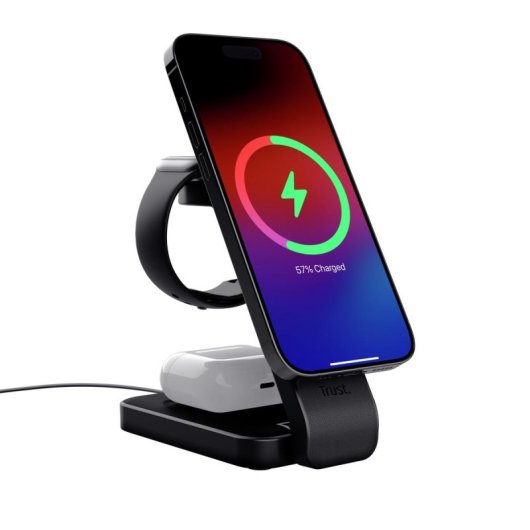 Cargador inalámbrico Trust Viro 3 en 1 MagSafe Apple Watch Airpods Plegable LED
