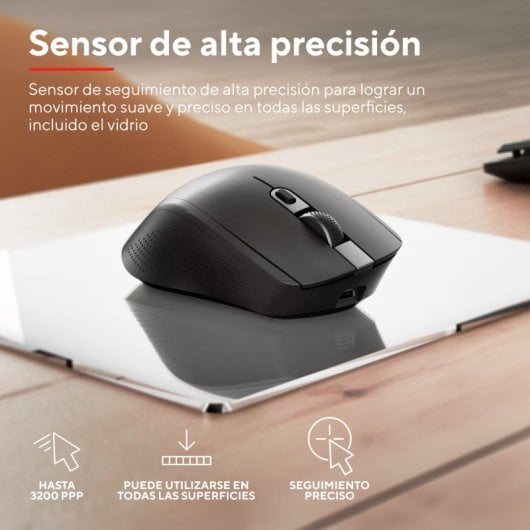 Ratón Trust inalámbrico 3200 DPI multidispositivo, batería recargable, botones silenciosos
