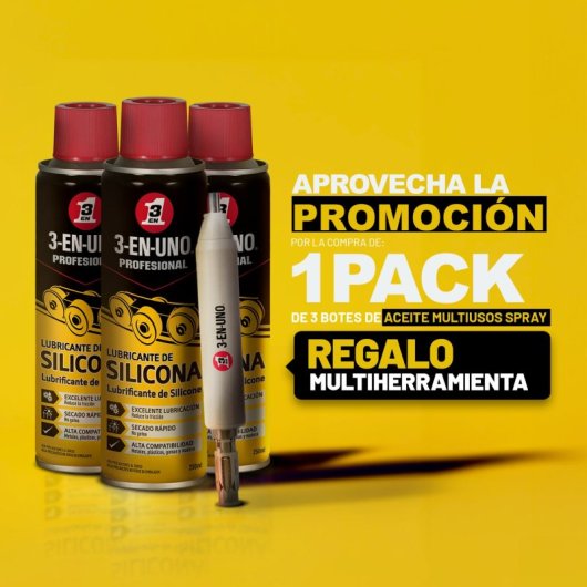 Pack Profesional De 3 Lubricantes De Silicona 250 Ml En Spray - Color Amarillo Y Negro Con Multiherramienta De Regalo
