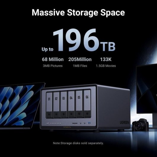 Disco Rígido NAS Interno Ugreen 8GB 168TB Thunderbolt i5-1235U Rackmount