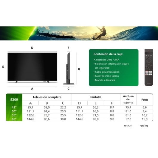 Philips Ambilight TV 55PUS8209 55“ QLED UltraHD 4K Dolby Atmos Titan OS + Philips TAB 4000/00