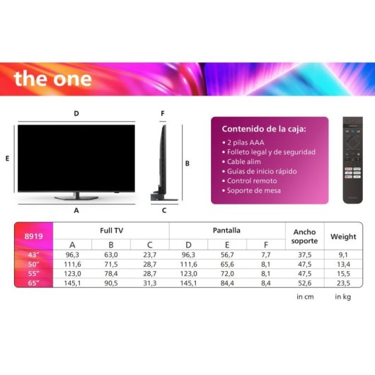 Philips The One 55PUS8919 55" LED UltraHD 4K Ambilight TV 120Hz Dolby Vision y Atmos + Philips TAB 4000/00