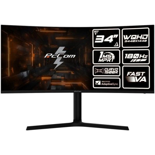 Monitor PC PcCom Elysium Pro 34" WQHD 180Hz Fast VA Curvo 1ms Adaptive Sync
