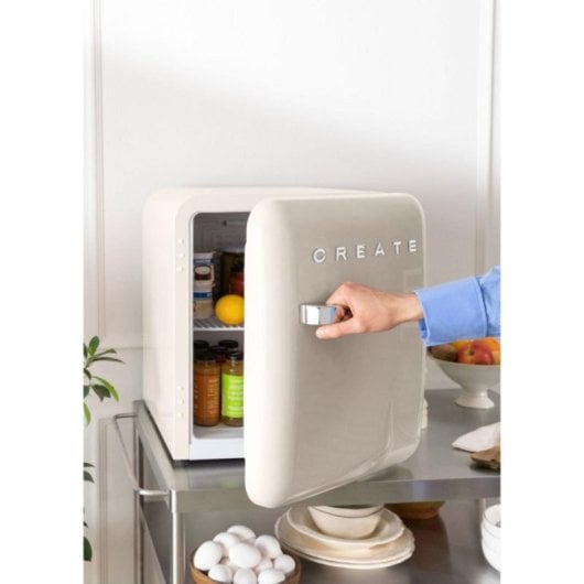 Frigorífico Retro Mini 48L R600a Compacto Eco Friendly Beige F