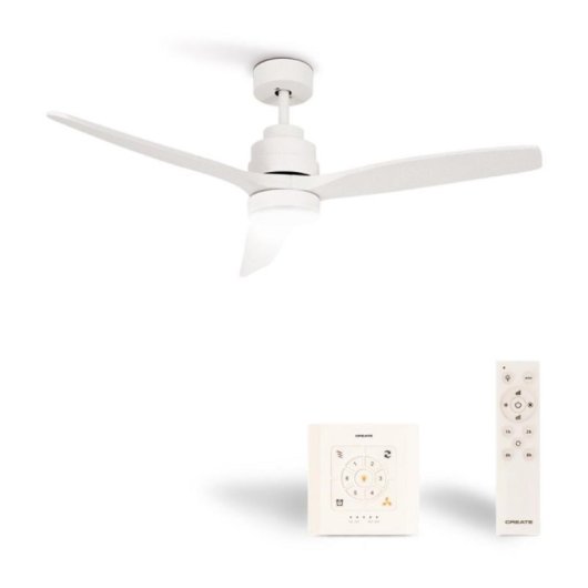 Create Wind Stylance Ventilador de Techo Con Motor DC ,Luz y Controlador de pared + Mando 40w Blanco