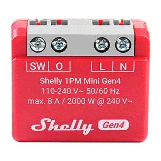 Módulo Automático Shelly 1PM Mini Gen4 Rojo Wi-Fi Zigbee Bluetooth 8A Monitorización Energética