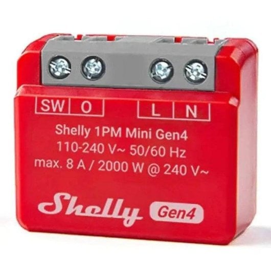 Módulo Automático Shelly 1PM Mini Gen4 Rojo Wi-Fi Zigbee Bluetooth 8A Monitorización Energética