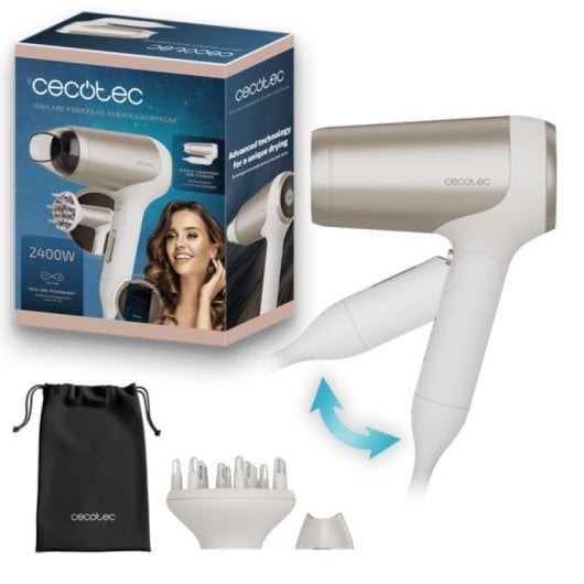 Secador Cecotec IoniCare Power&Go Heaven Champagne 2400W iônico Motor DC Plegável