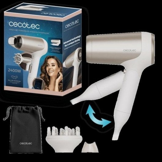 Secador de Pelo Cecotec IoniCare Power&Go Heaven Champagne 2400W Iónico Plegable