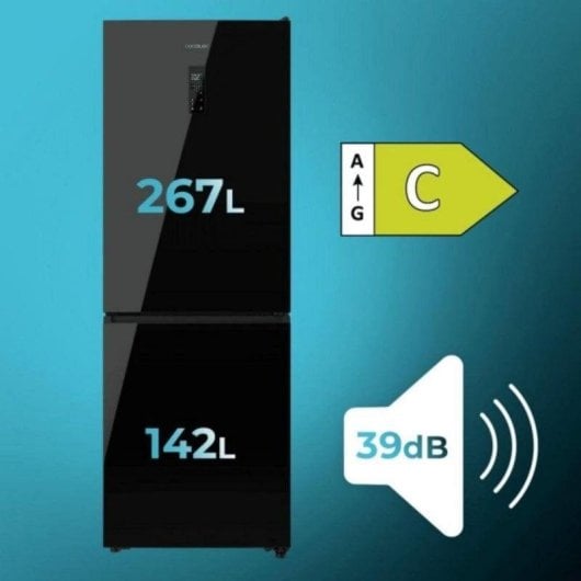 Réfrigérateur Combiné Cecotec Bolero Combi 409 Black Glass Total No Frost 185 cm 409 L C Noir Verre