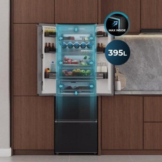 Frigorifero Quattro Porte Cecotec Bolero CoolMarket Combi F2D 395 Total No Frost 185cm 395L E Black Glass Display