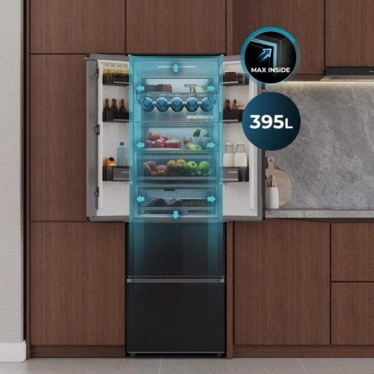 Frigorifero Quattro Porte Cecotec Bolero CoolMarket Combi F2D 395 Total No Frost 185cm 395L E Black Glass Display