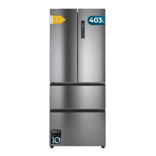 Kühlschrank Vier Türen Cecotec Bolero CoolMarket F2D 403 Inox E Total No Frost 185cm 403L E Grau Display Inverter
