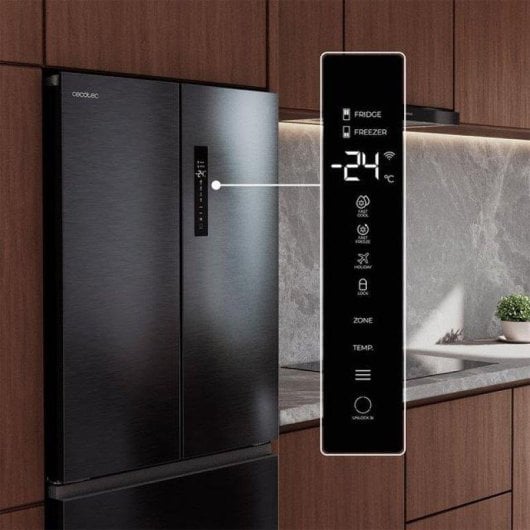 Kühlschrank Vier Türen Cecotec Bolero CoolMarket F2D 403 Inox E Total No Frost 185cm 403L E Grau Display Inverter