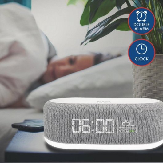 Despertador NASA SPC400 Doble Altavoz 10W, Carga Inalámbrica 15W y Luz Nocturna