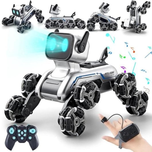 Robot Perro RC Klack 8WD Acrobacias Luces LED Sensor Mano 2 Baterías Recargables