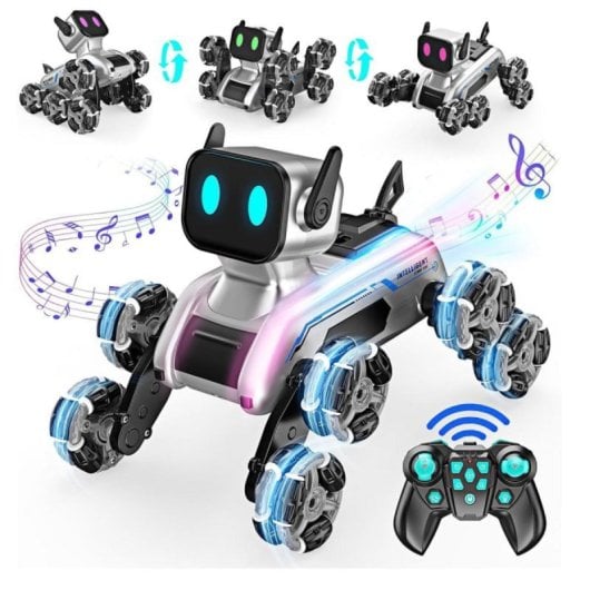 Robot Perro RC Klack 8WD Acrobacias Luces LED Sensor Mano 2 Baterías Recargables