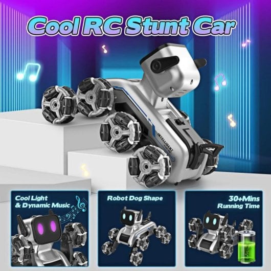 Robot Perro RC Klack 8WD Acrobacias Luces LED Sensor Mano 2 Baterías Recargables