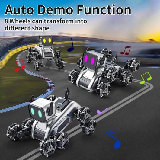 Robot Perro RC Klack 8WD Acrobacias Luces LED Sensor Mano 2 Baterías Recargables