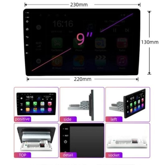 Reproductor Multimedia Klack 1 DIN Pantalla QLED 9" Android Auto CarPlay 6GB 64GB GPS