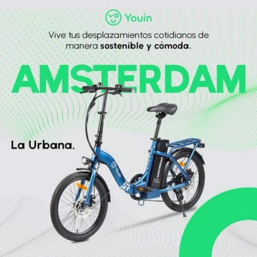 Bicicleta eléctrica urbana YOUIN Amsterdam BK1003 250W 7V Plegable Suspensión 20" Acero