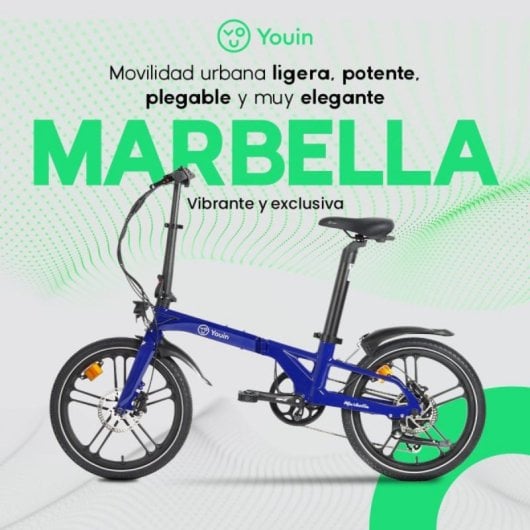 Bicicleta eléctrica YOUIN Marbella BK1350 plegable motor 250W frenos hidráulicos batería extraíble