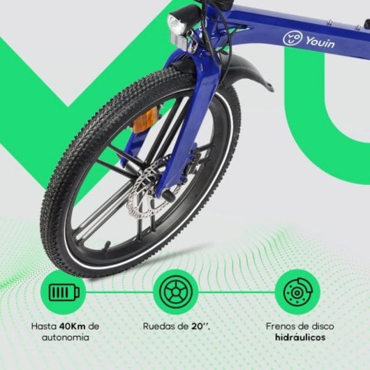 Bicicleta eléctrica YOUIN Marbella BK1350 plegable motor 250W frenos hidráulicos batería extraíble