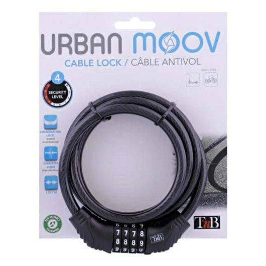 Cable antirrobo T'nB UMCODELOCK 1200mm Acero Aleación de zinc Negro con llave
