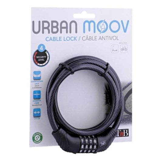 Cable antirrobo T'nB UMCODELOCK 1200mm Acero Aleación de zinc Negro con llave