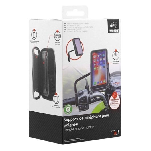 Soporte moto universal impermeable para smartphone hasta 7" con rotación 360º y almacenamiento