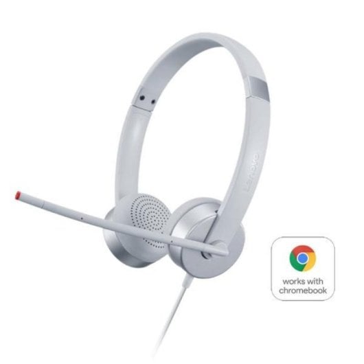 Auricular Lenovo 100 Stereo Analogue Headset Micrófono Giratorio Plata/Oficina
