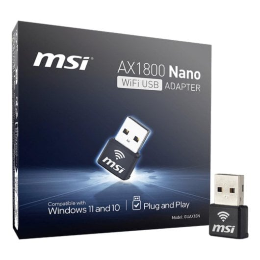 MSI GUAX18N Adaptador Nano USB WiFi AX1800 USB 2.0 para Windows 10/11