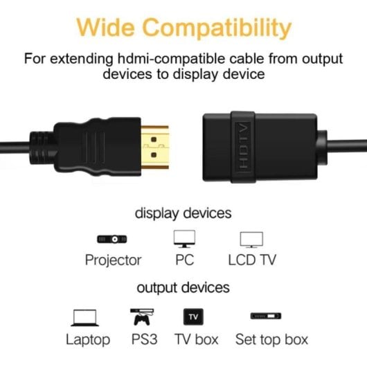 Cable Extensión HDMI Macho a Hembra 2m 4K Triple Blindaje Soporte HDR y Ethernet Negro