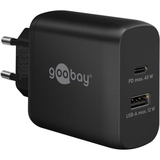 Cargador USB-C Goobay 65411 45W PD Doble Puerto Protección Avanzada Negro